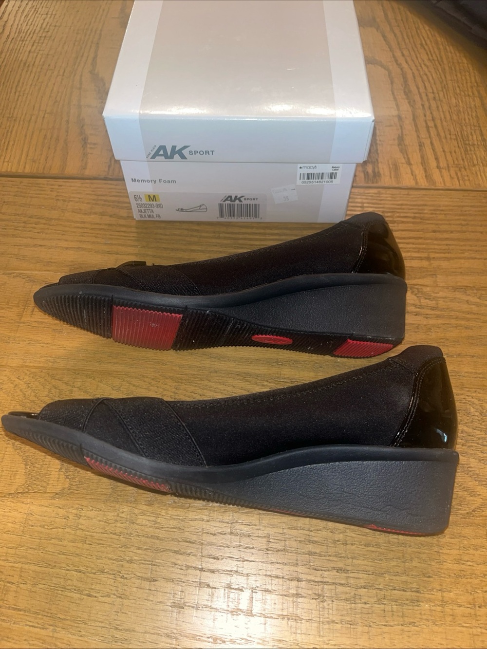 Anne Klein Sport Sz 6.5 M Black Open Toe Wedge Shoes